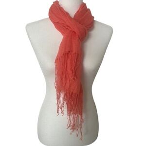 Coral Orange Women’s Sheer Fringe Multi-purpose Gauze Scarf Wrap Sarong O|S
